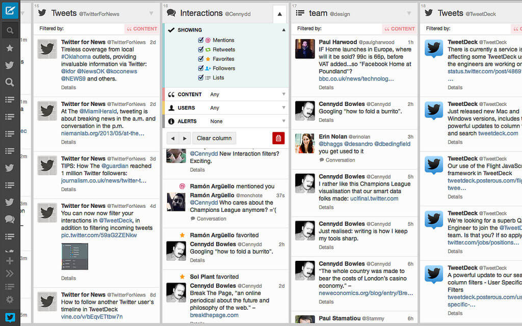 Social media scheduling tools - TweetDeck interactions