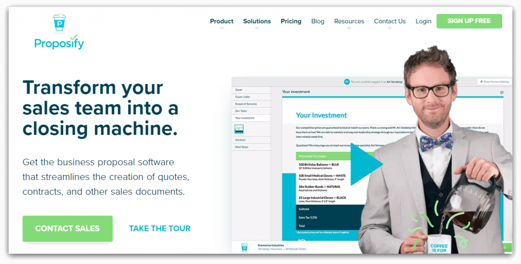 Proposify homepage screenshot