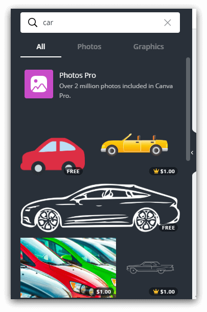 canva car image search example
