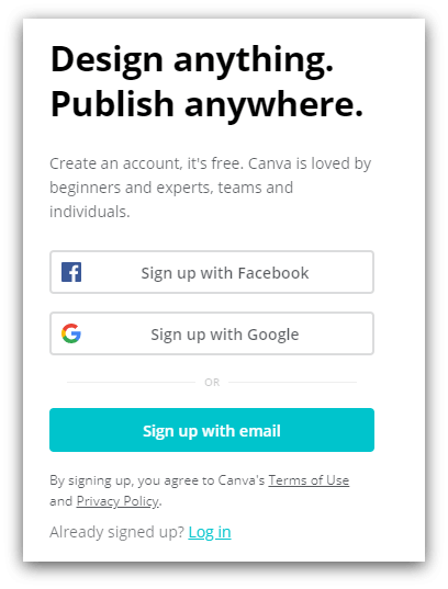 canva sign up form