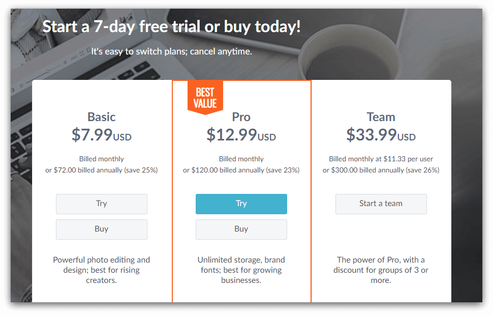 picmonkey price page screenshot