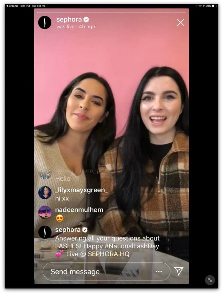 screenshot of a Q&A instagram live stream