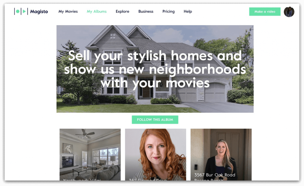 screenshot of the real estate video marketing tool: magisto