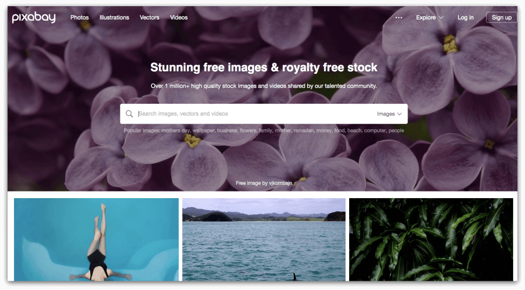 screenshot of pixabay's homepage