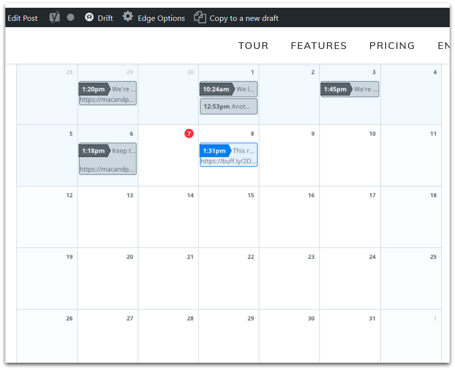calendar of a social media manager on buffer
