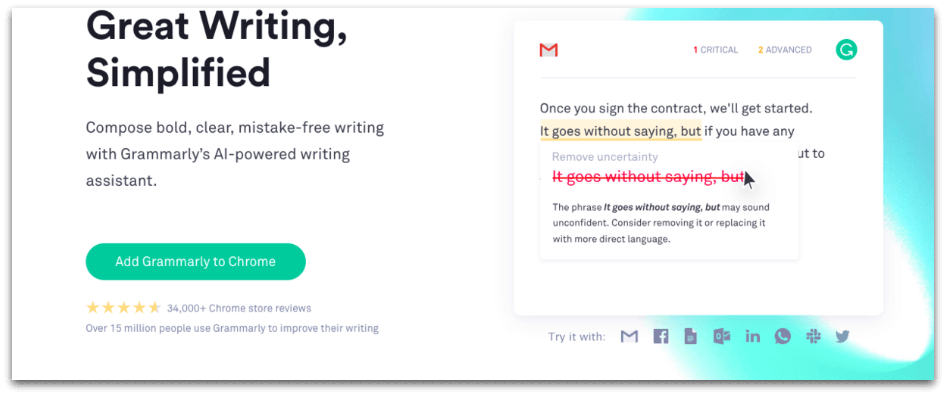 screenshot of a social media manager's tool: grammarly
