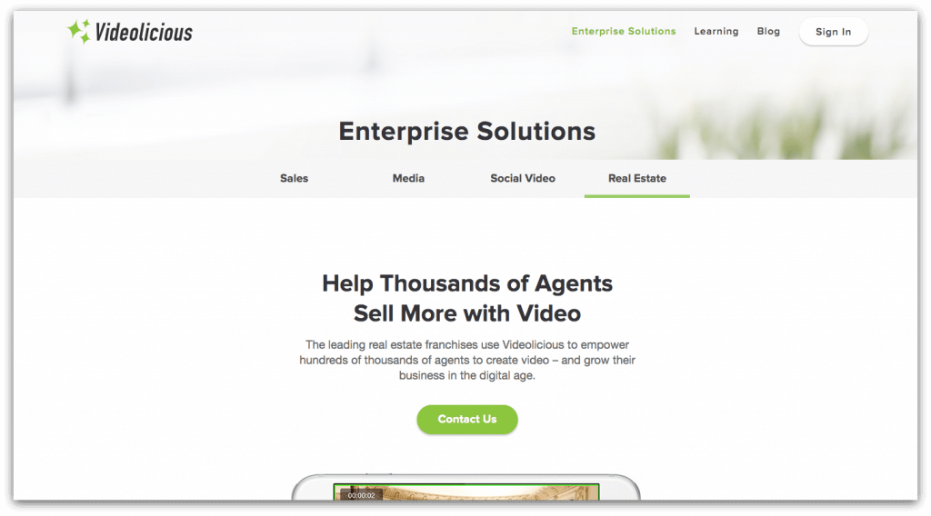 screenshot of the real estate video marketing tool: videolicious