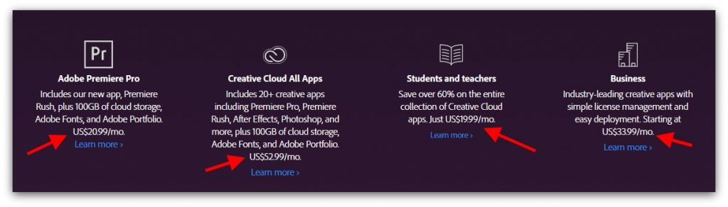 adobe premiere pro pricing