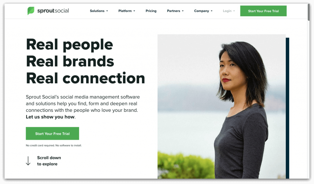 screenshot of sproutsocial's homepage