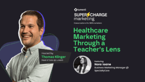 Podcast cover images with the text: "Healthcare marketing through a teacher's lens"